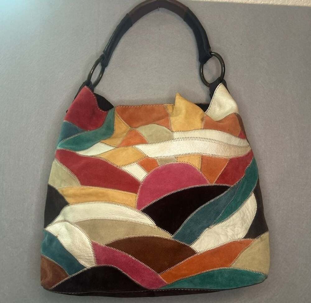 Lucky Brand Y2K Multicolor Patchwork Suede Leather Hobo Shoulder Bag Boho